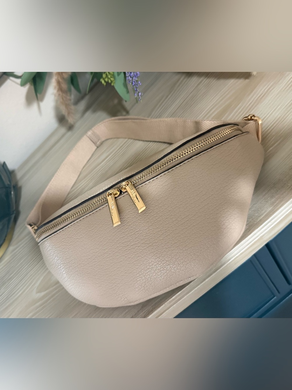 Mali Lulu Beige Leather Waist Bag with Gold Hardware